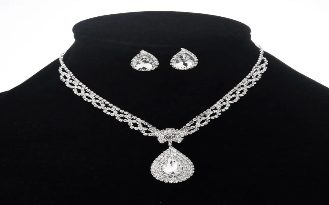 Verkoop van bruiloft accessoires mode ol claw keten Rhinestone zircon engel traan ketting oorbellen bruidsjuwelen4751347