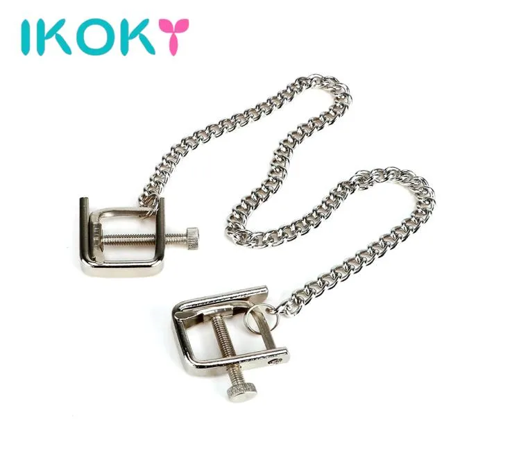 Ikoky Metal Chain Nipple Clamps Erotic SM Toys Adult Games Breast Clips Nipple Stimulator rostfritt stål sexleksaker för par7168283