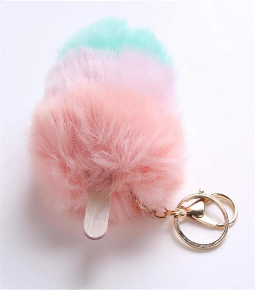 Fur Pom Pom Cream Keychain Keyring Holder Cover Women Bag Charms Ornaments Pendant Jewelry Accessories5373883