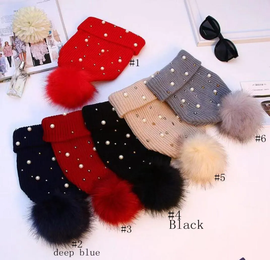 Peal Knit Hat Fashion Dzianinowe czapki z koralikami grube ciepłe czapkę zimową miękki rozciąganie pompom czapki kobiety039s czapki GGA297095585