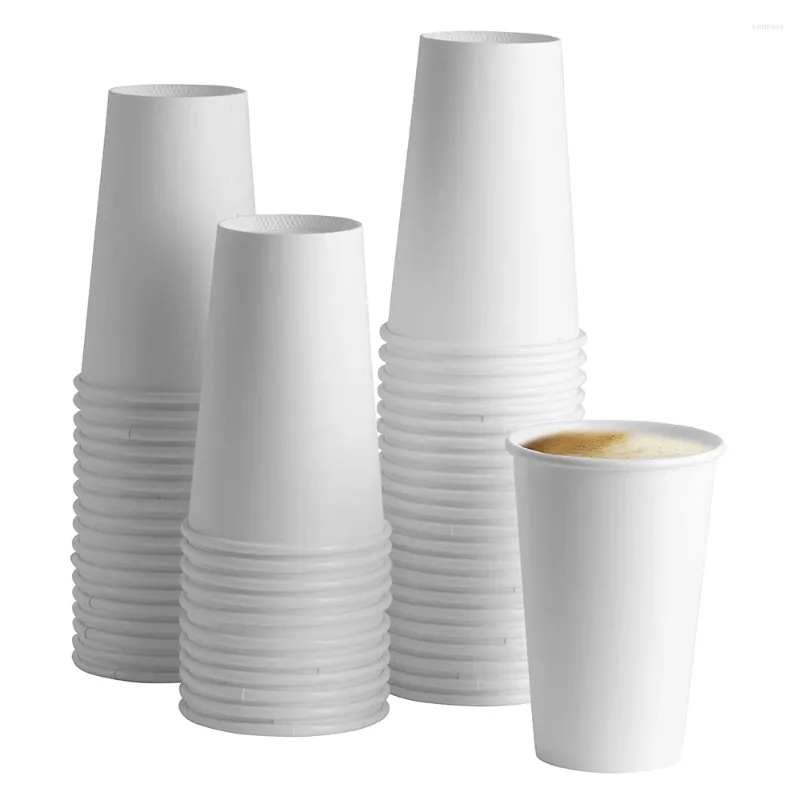 Pajitas de tazas desechables 50 ct.16 onzas.(450 ml) Café de té de papel blanco ecológico con tapas