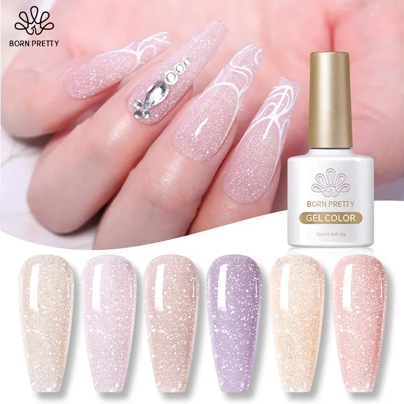 Kits 6 garrafas 10ml geléia rosa glitter gel polonês kit nascido bem chamado de gel espumante em polimento de gel translúcido esmalte translúcido em gel