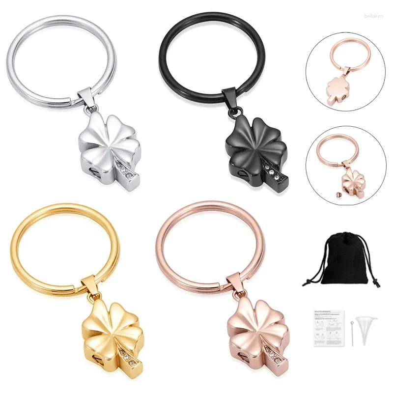 Keychains Cremation Flower Keychain Rostfritt stål för mänsklig/husdjur Ashes Woman Jewelry Memorial Key Ring