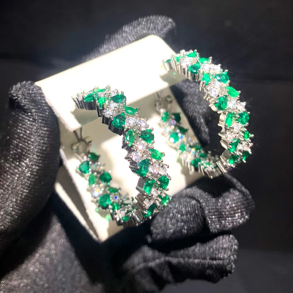 2024 High quality Mixed Green White Color Round Marquise Cubic Zirconia CZ Hoop Earrings for Women Girl Fashion Jewelry