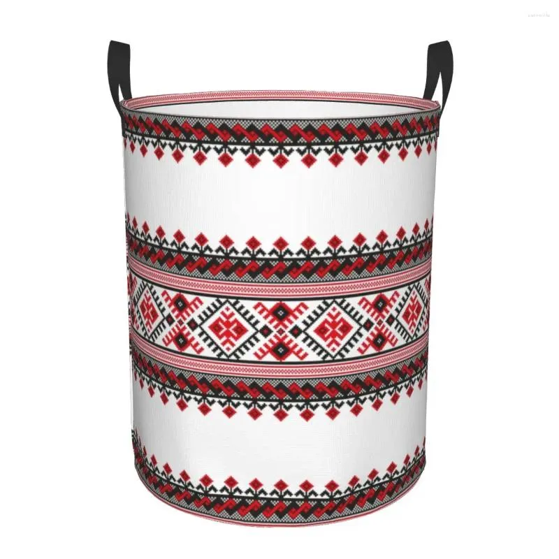 Tvättpåsar Ukraina Vyshyvanka broderikorg Collapsible Bohemian Geometric Clothes Hamper For Nursery Kids Toys Storage Bag