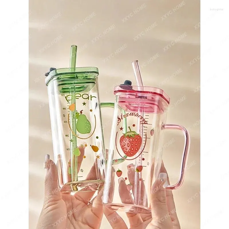 Becher Tintenglas Stroh mit Griff Handband Skala gut aussehende Milch-Milch-Tasse