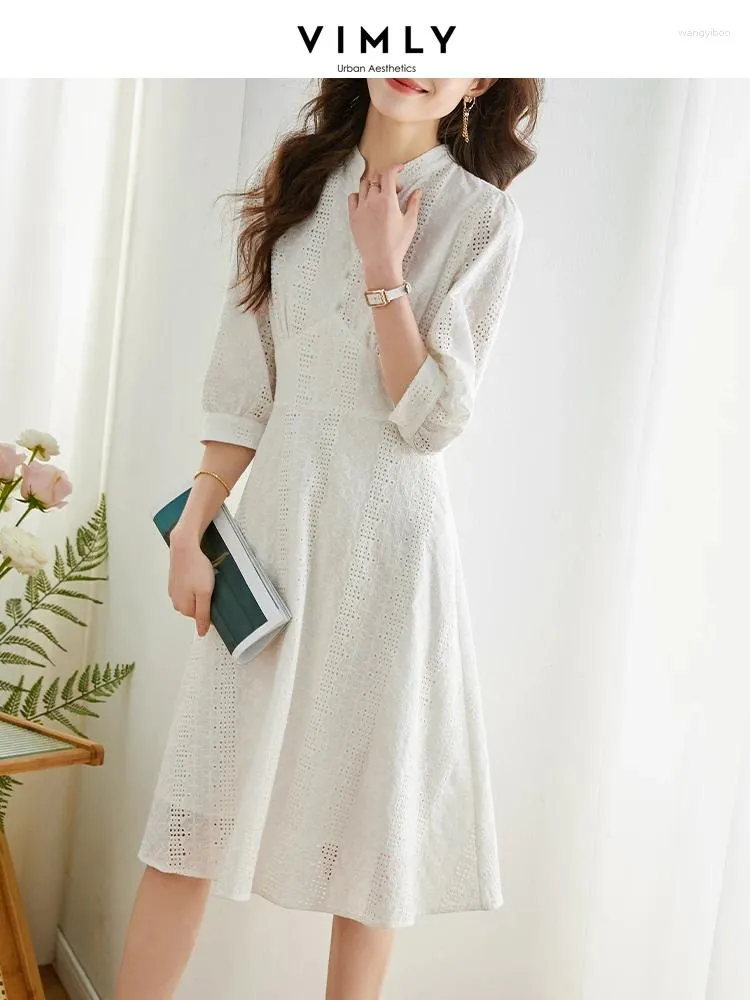 Robes décontractées vimly coton broderie robe blanche femme printemps 2024 coréen fashion élégant une ligne ajustée de femme v8063