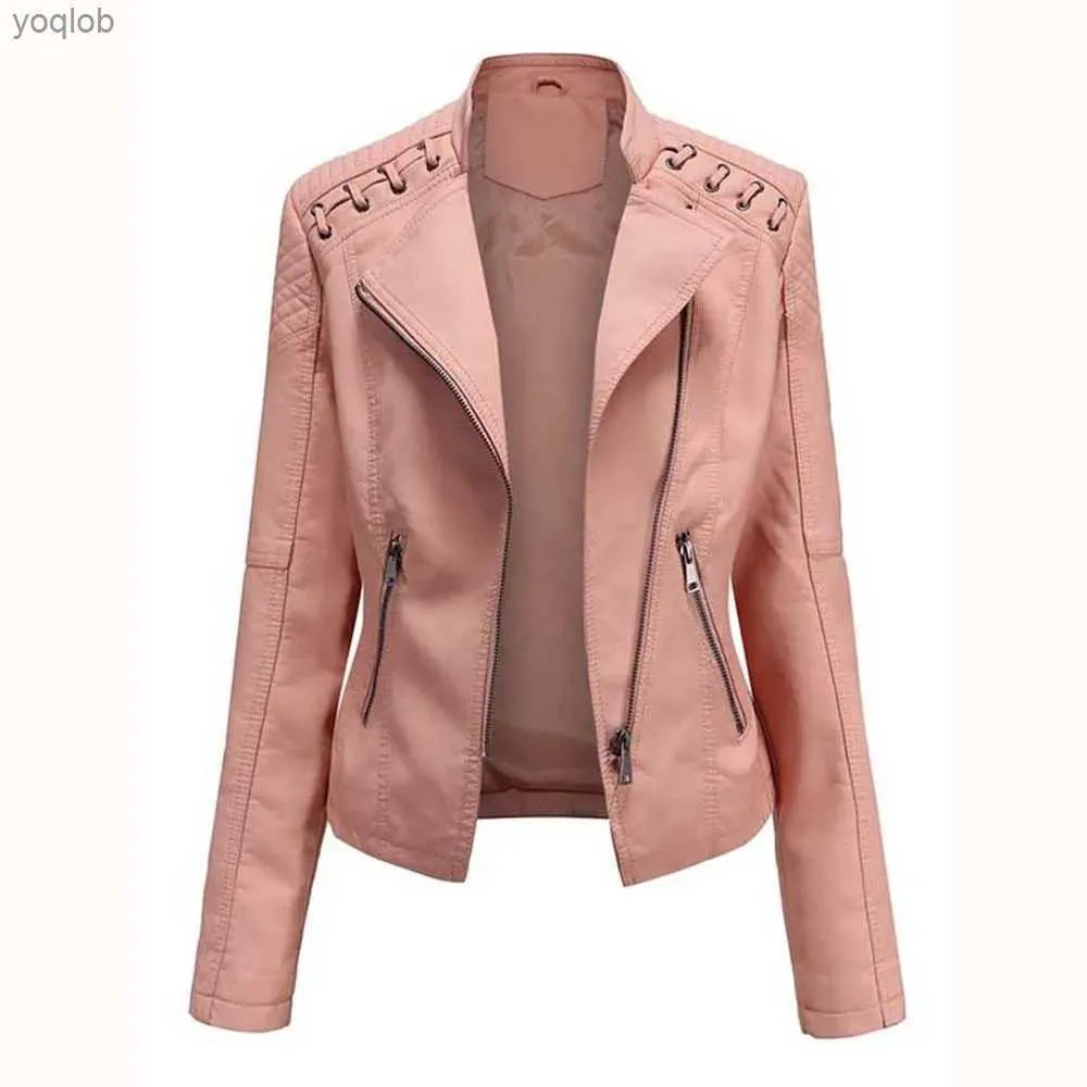 Cuero de cuero de cuero para mujer Otoño otoño invierno Pu Jackets de cuero de cuero para mujer Caza de motor de motor delgada de manga delgada