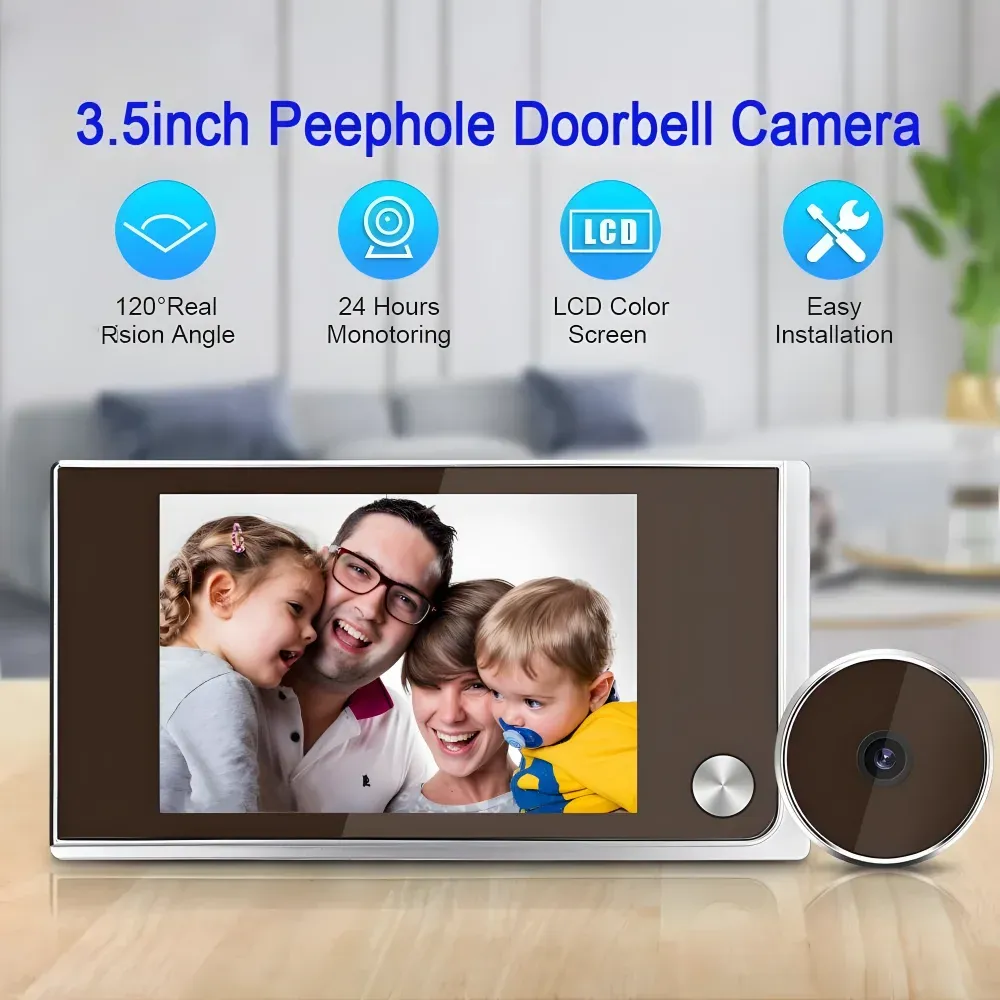 Porte-sonnettes de 3,5 pouces de porte numérique avec caméra à 120 degrés Angle de porte numérique Viewer Smart Home Outdoor Cat Eye Visual Video Door