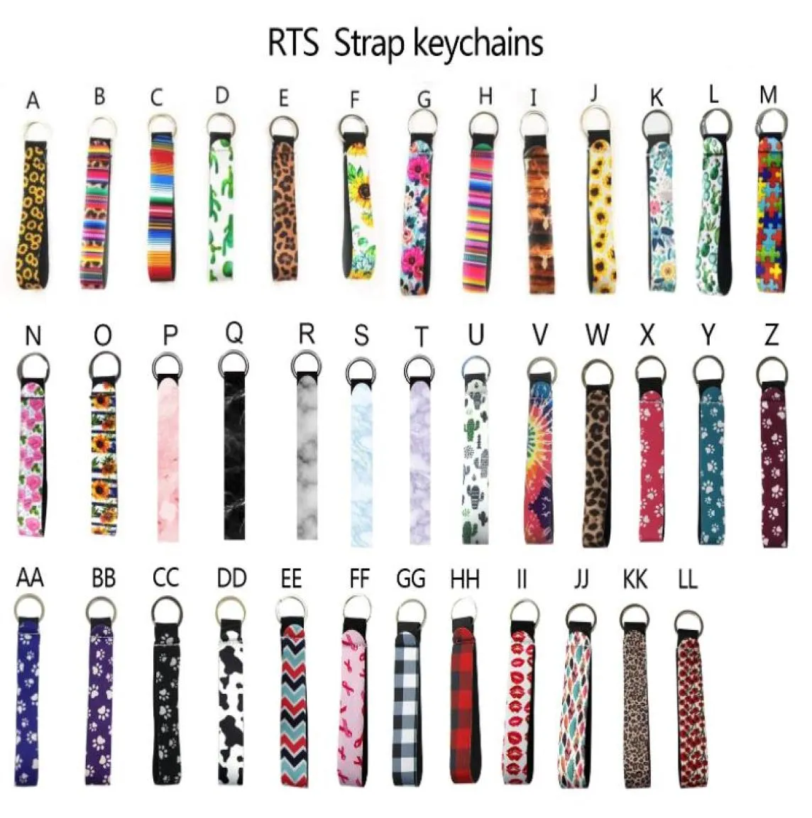 Solid Color Neoprene Wristlet Keychains Lanyard Strap Band Split Ring Key Chain Holder Key Hand Wrist Lanyard Keychain for Girlsw2076301