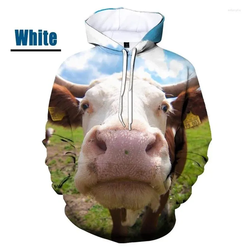 Con cappuccio maschile stampato in 3D grafico di mucca divertente per uomo hip hop coppia pullover con cappuccio top bestiame casual bestiame di grandi dimensioni