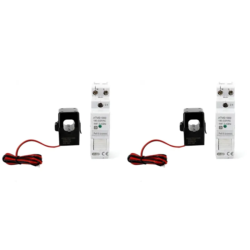 Detektor 2x ATMS1603 Tuya enfas WiFi Smart Energy Meter 100230V DIN -skena exakt mäter voltmeter Ammeter Power