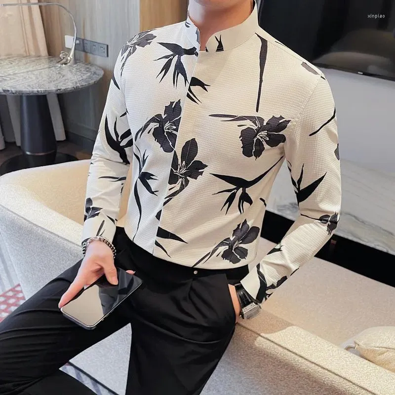 Camisas casuales para hombres Camiseta de estampado floral de Chemise Homme