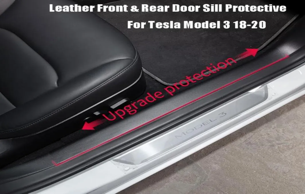 Para Tesla Modelo 3 da porta traseira da porta traseira de proteção de couro protetor de couro de carbono estilo 1721 4pcs9708364