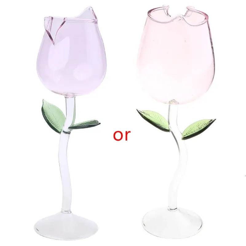 Rose Flower Goblet Glasses Hand Blown Crystal Champagne Flutes Classy Red Wine Glass Juice for Party Kitch 240408