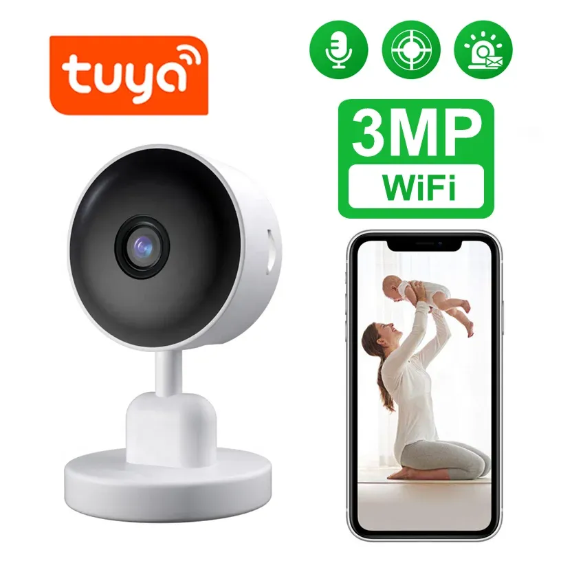 Camera's Mini Indoor Tuya Camera 3MP 1080P HD Motion Detectie 2way Audio Night Vision Home Security Dog Cat Pat Camera WiFi