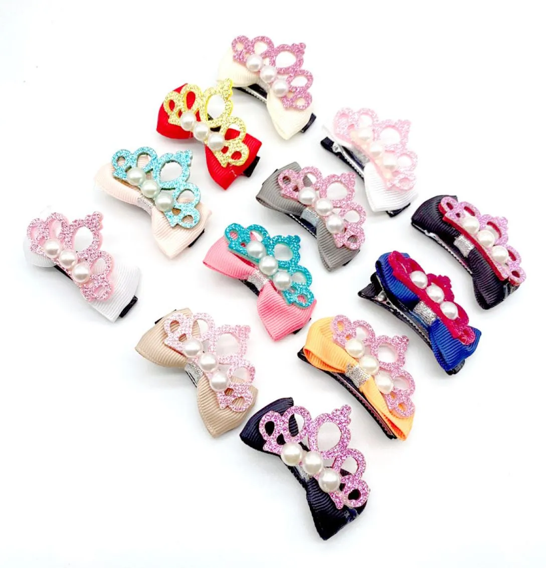 Fashion Kids Solid Color Crown Peral Bowknot Handmade Hair Clips Beautiful Princess Girl Hairpins Barrettes Accessories2955122