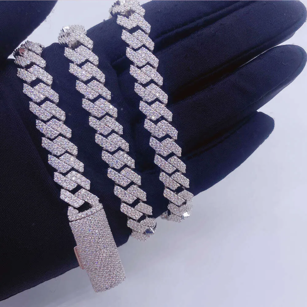 Aangepaste hiphop sieraden 925 Sterling zilveren diamant Moissanite Iced Out Cubaanse linkketen