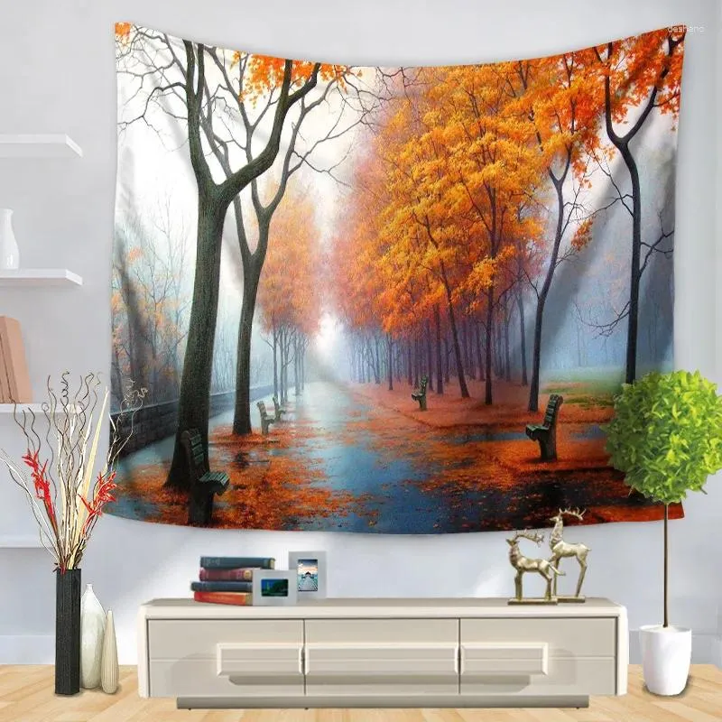 Tapissries Home Decorative Wall Hanging Carpet Tapestry Rectangle Bedstrast Nature Building Scenic Tree Mönster GT1202