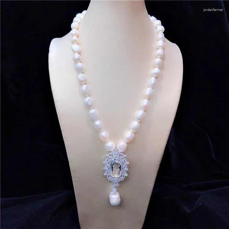 Chains Style Natural White Alien Baroque Freshwater Pearl Micro Inlay Zircon Accessories Necklace Fashion Jewelry