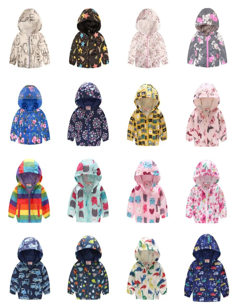 Kids Boys Girls Jacket 39 kleuren Hooded Cartoon Flower Butterfly Gedrukte jas lange mouw ritssluiting Casual jas baby outswear7014210