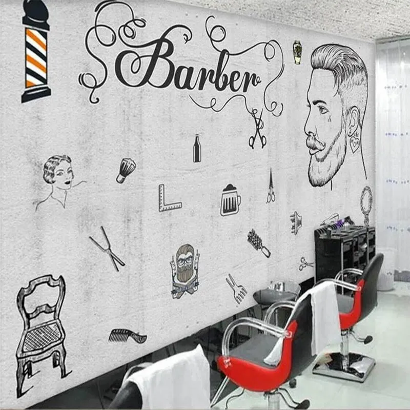 Wallpapers Europese en Amerikaanse industriële windcement Wall Beauty Salon Barber Shop Professionele productie Wallpaper Muurschildering