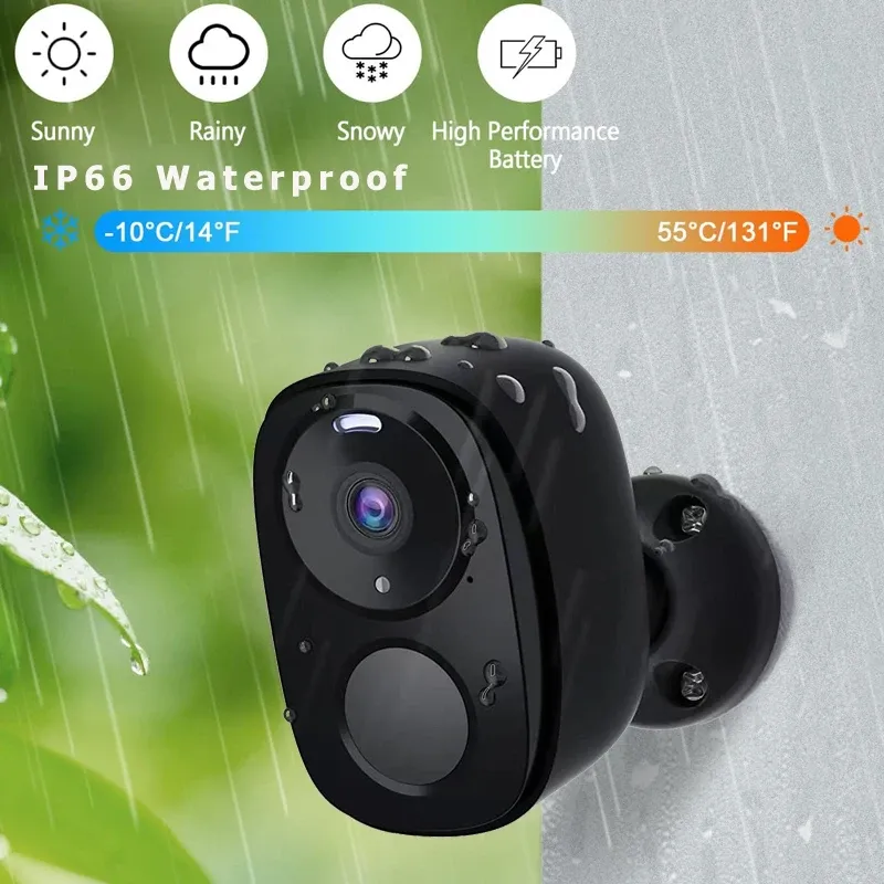 Камеры безопасности камеры беспроводной наружный, 2K аккумуляторная батарея Wi -Fi Camera Ai Siren Spotlight, Color Night Vision, IP66 водонепроницаемый