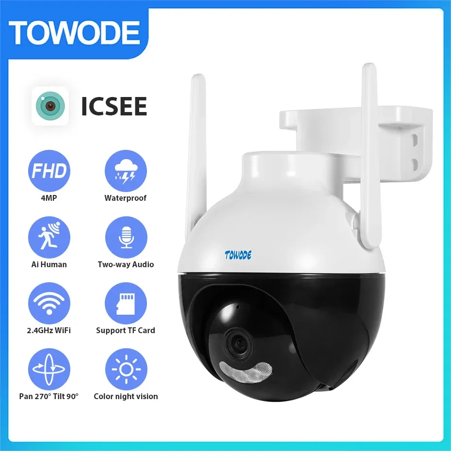 Kameror Towode 8MP 4K WiFi IP -kamera PTZ Outdoor Camera Home Security 4x Digital Zoom Speed ​​Dome Camera H.265 CCTV Video Surveillance