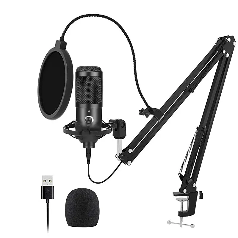 Microphones USB Computer Condenser Microphone Kit With Adjustable Scissor Arm Stand Shock Mount for Laptop PC YouTube Studio Recording Voice