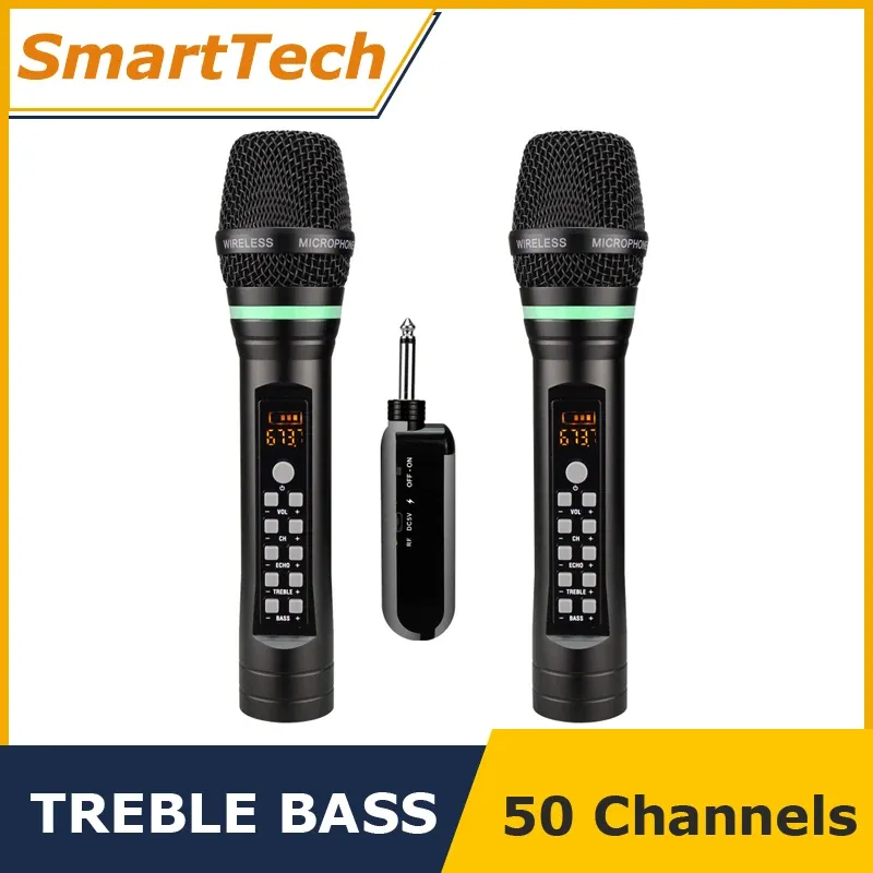 Mikrofonlar şarj edilebilir UHF Taşınabilir Kablosuz Bluetooth Karaoke Mikrofon Mikro Echo Treble Bas ayar kanalı ev mikrofonları