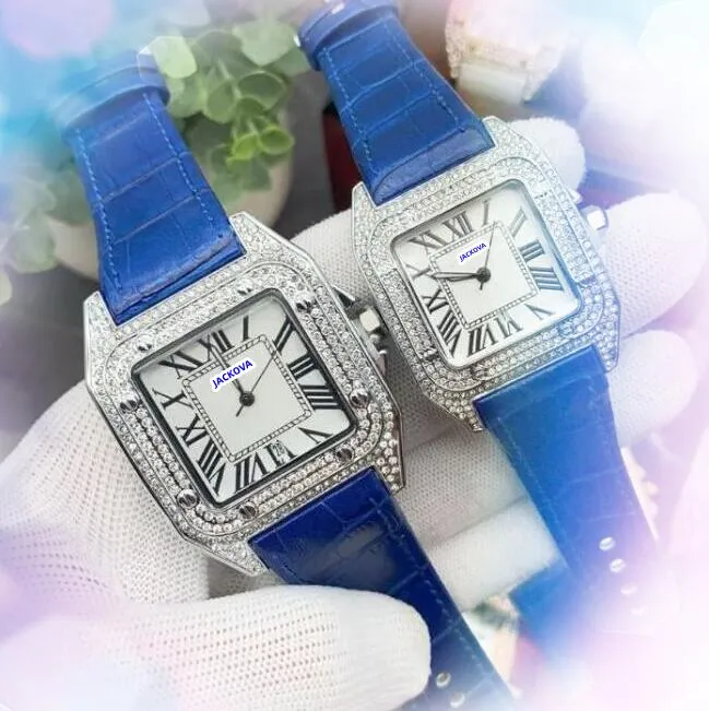 Heren dames vierkant Romeinse tank wijzerplaat horloge -vaart time klok koe lederen riem paren zakelijke vrije tijd diamanten ring armband horloges montre de luxe cadeaus