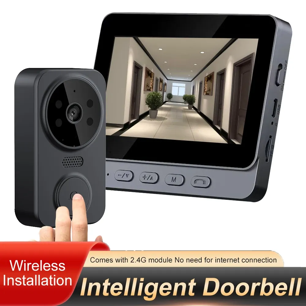 Dörrklockor 1080p trådlös video Doorbell Video Intercom WiFi Door Bell Ir Night Vision Eye Peephole Camera 4.3 '' IPS SCREE Visual Doorbell