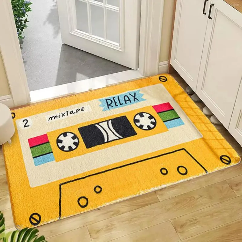 Tapetes de cassete retrô engraçado-Entrada criativa da porta de tapetes anti-deslizamento para o banheiro/macio da sala de estar