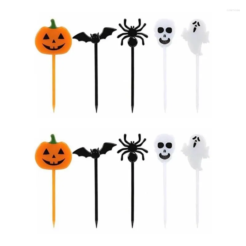 Einweg -Fläche 10 Pack Halloween Themen Obstgabeln Mini Bento Schilder Plastikdekorationen Dessert Material