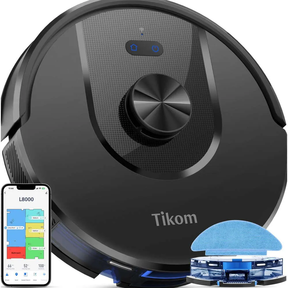 Révolutionnez votre routine de nettoyage avec le robot Tikom Robot Vacuum et MOP combo L8000 - Navigation Laser Lidar, aspiration 3000pa, 150 minutes Max Runtime, Nogozones, murs virtuels