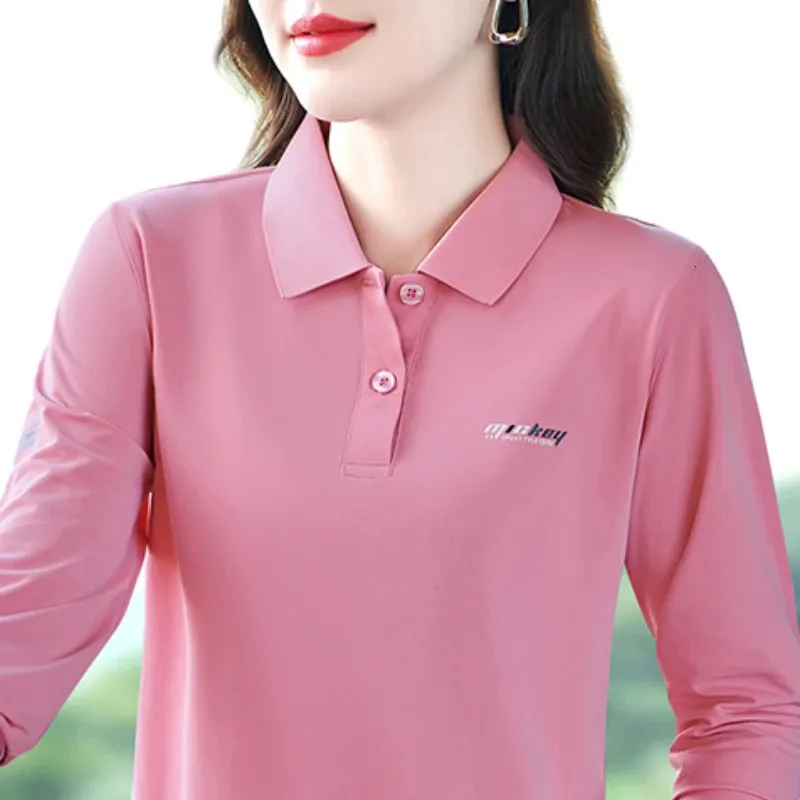 Bahar Sonbahar Polo Golf Kadın Giyim Uzun Kollu Tişört Nakış Polo Boyun Spor Kadın Tee Kadın Golf Giyim 2024 240327