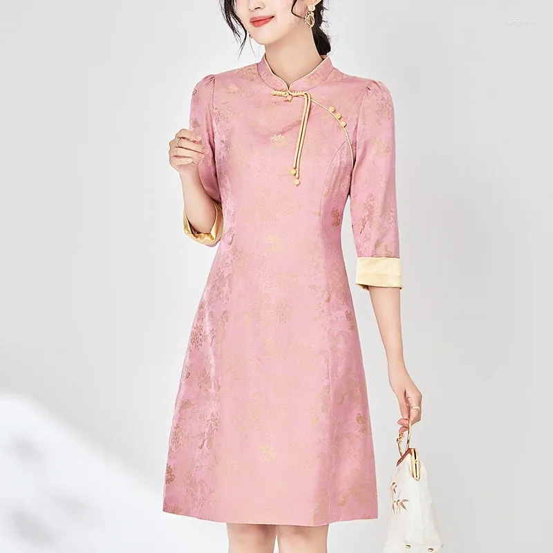 Casual Dresses Chinese Style Women's Cheongsam Dress Spring Summer Elegant For Women Three Quarter Sleeve Woman Print Vintage