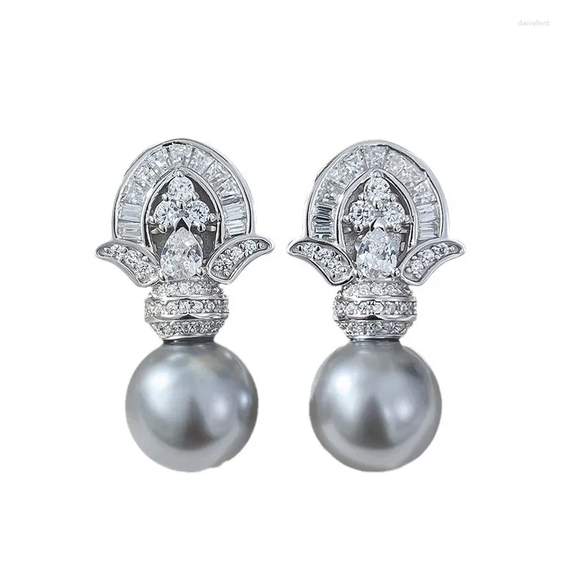 Boucles d'oreilles S925 Silver Stodts 11 mm Grey Pearl Fashion Oreing Brings