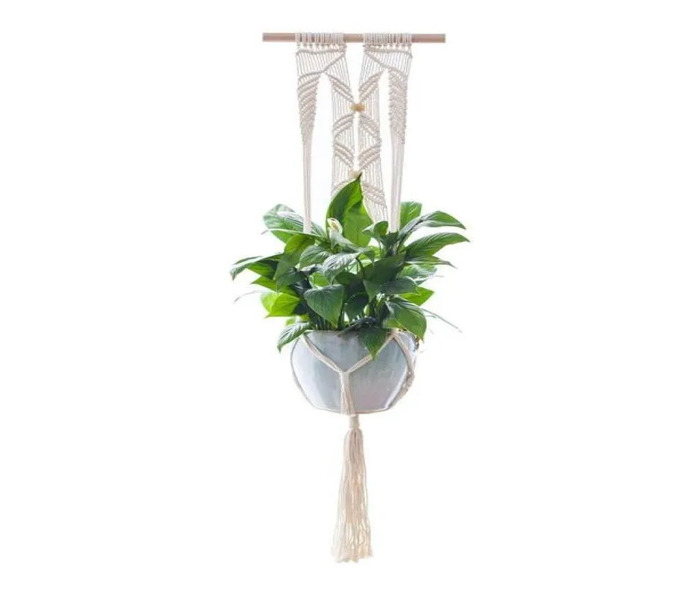 MacRame Plant Hanger Vintage Basket Holder Planter Pärlor Växter Bomull Häng 40 tum9481100