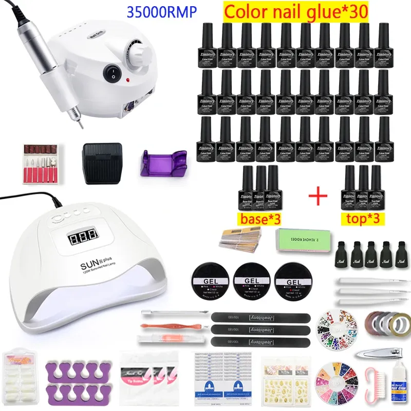 Guns Nail Set with 30/20/10 Colors Nail Gel Polish Set 35000rpm Nail Drill Hine Set Nail Kit with 120w Nail Dryer Nail Art Tools