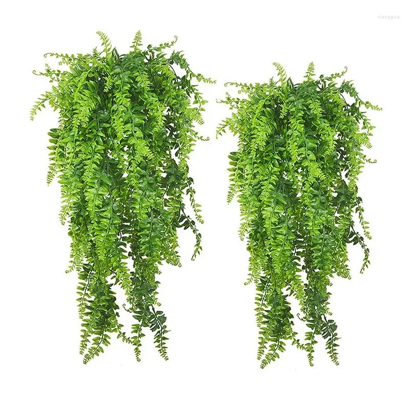 Dekorative Blumen 80 cm 5 Gabeln künstliche persische Weinwand Hanging Pflanze Kunststofffarnblatt Grüne Tropenregenwald Rattan für Zuhause