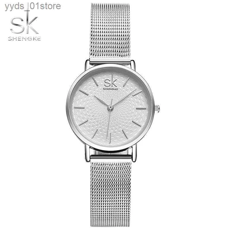 Frauen Uhren SK Super Slim Sliver Mesh Edelstahl ES Frauen Top Marke Luxus Casual Clock Ladies Armband La Relogio Feminino L46