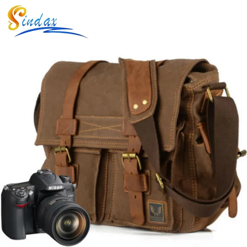 accessories Cowboy Genuine Camera Bag Oilskin Leather Single Waterproof Shoulder Bags Canvas Bag Inner Tank Dslr Camera Messenger Bag