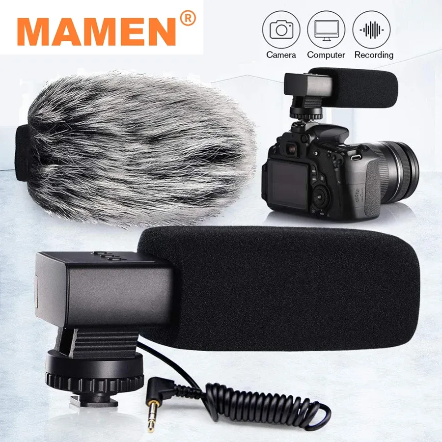 Mikrofoner Mamen Aluminiumlegeringskamera Mikrofonkondensorinspelning Mikrofon 3,5 mm MIC för DSLR -kamera Canon Nikon Sony Vlog Microfone
