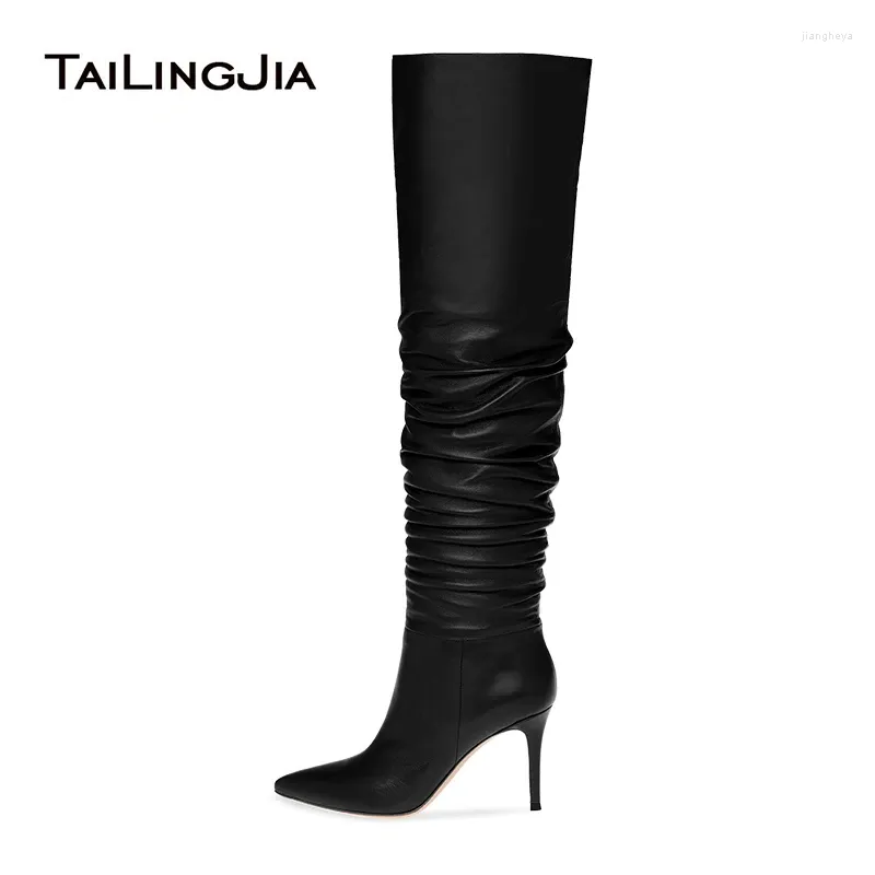 Boots Black Thigh Women Over Knee Slouch 2024 Ladies Pointed Toe High Heel Long Tall Boot Woman Winter Shoes Large Size