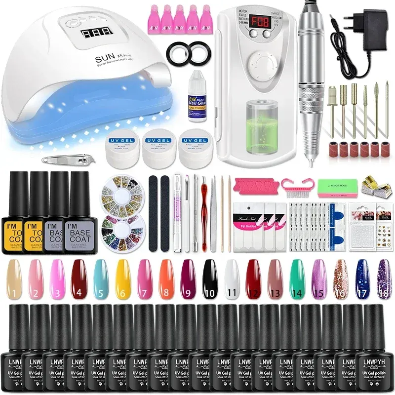 Kits Acrylic Nail Kit Varnish Nail Gel Set With Nail Lamp Nail Extension Glitter Gel Building Gel Nail Polish Kit Manicure Tools Set