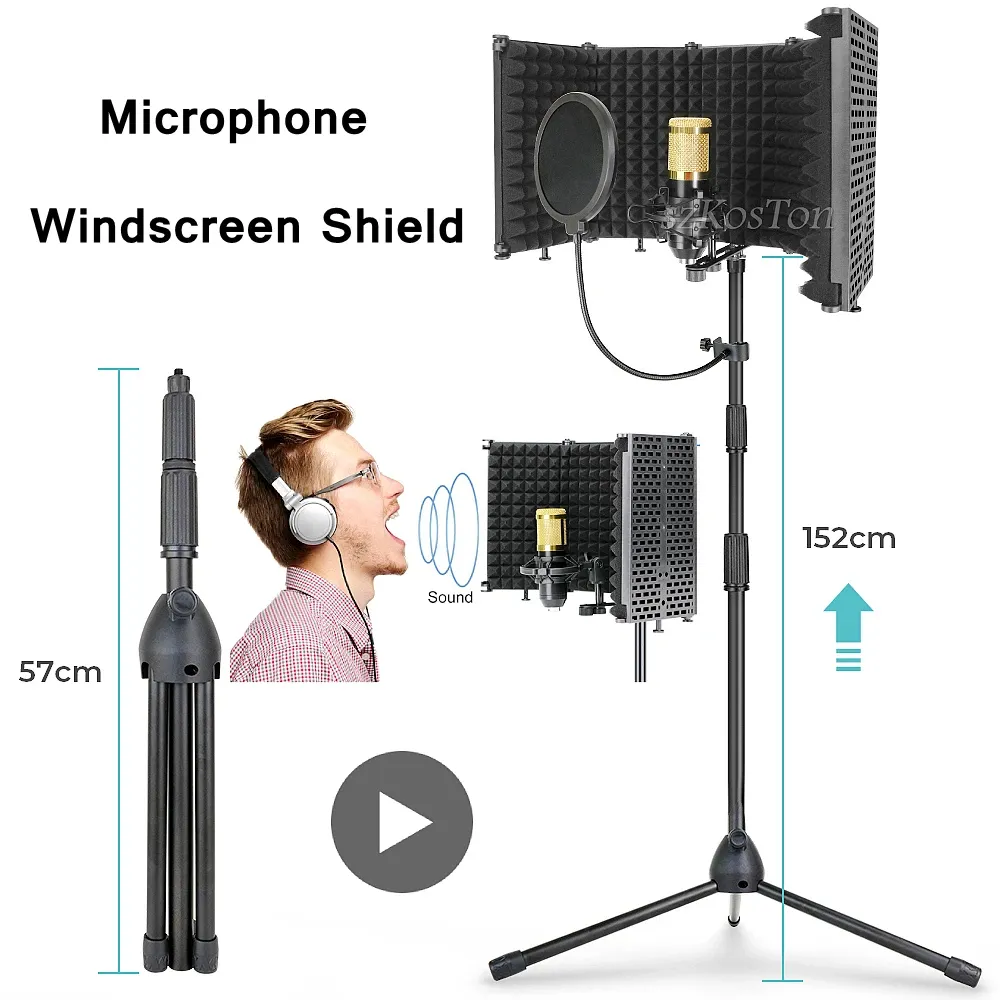 Kamery Składany mikrofon pop podłogę statyw statyw kondensator mikrofon ekran wiatru wiatrowy Zestawy izolacyjne dla przedniej szyby BM800 MIC