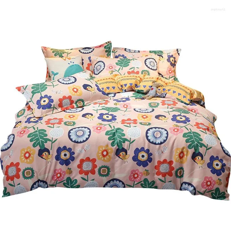 Sängkläder sätter 4st Bedlakor Girls 'Heart Student Dormitory Sheet Däcke Cover Pudowcase Set Adult 200x230cm