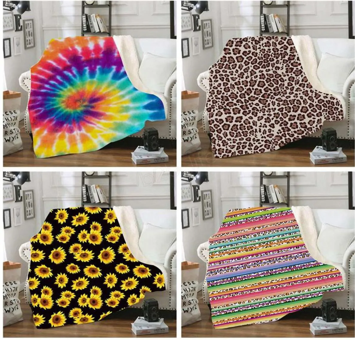 Sherpa Blanket 150130cm sunflower floral striled leopard 3D Printed Kids Winter Plush Shawl Couch sofa throw Fleece Wrap LJJA29618505988