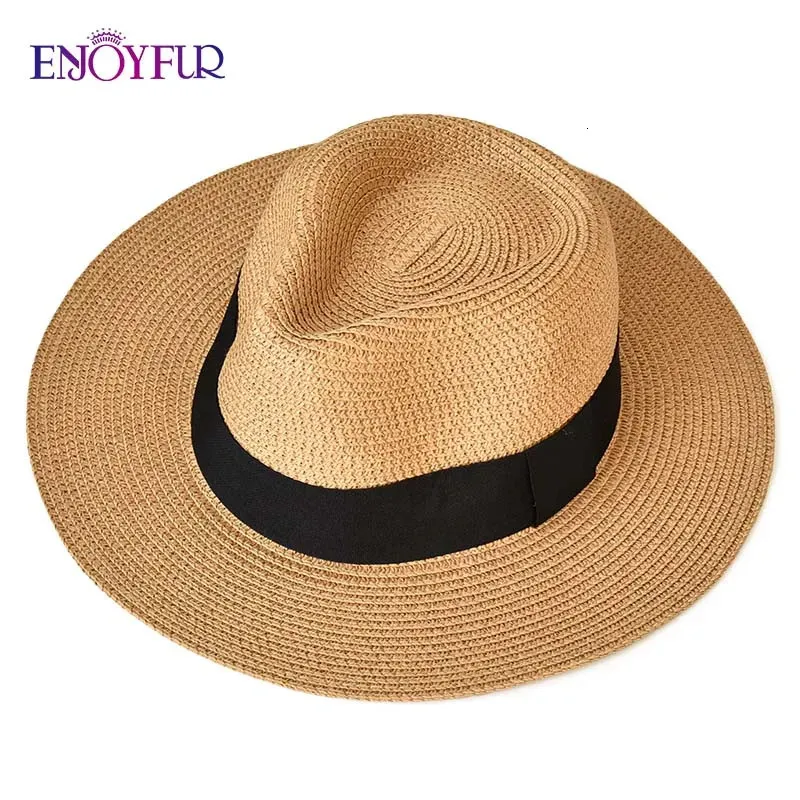 ENJOYFUR Summer Sun Hats For women man Panama Hat straw beach hat fashion UV sun Peotection travel cap 240325